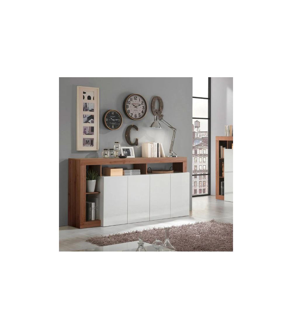 Buffet HAMBURG – Blanc laqué brillant / Bois Mercure Buffet HAMBURG – Blanc laqué brillant / Bois Mercure